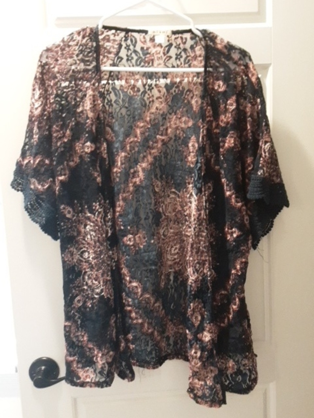 miami Black and Copper Lace Kimono Top